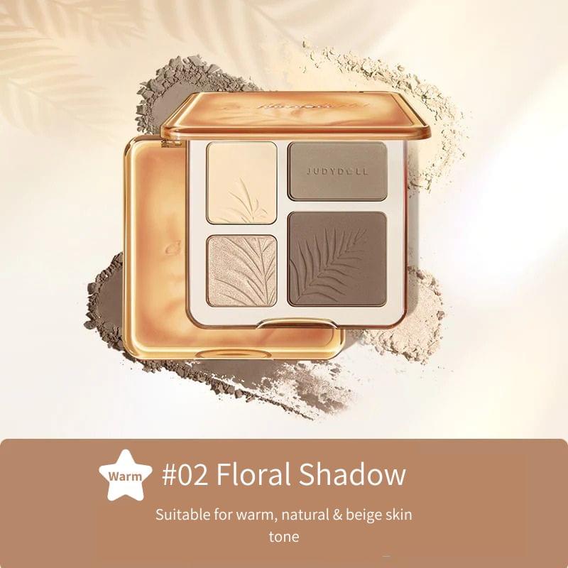 Contour & highlight palette with four pans: ivory, blush, beige shimmer, warm brown contour