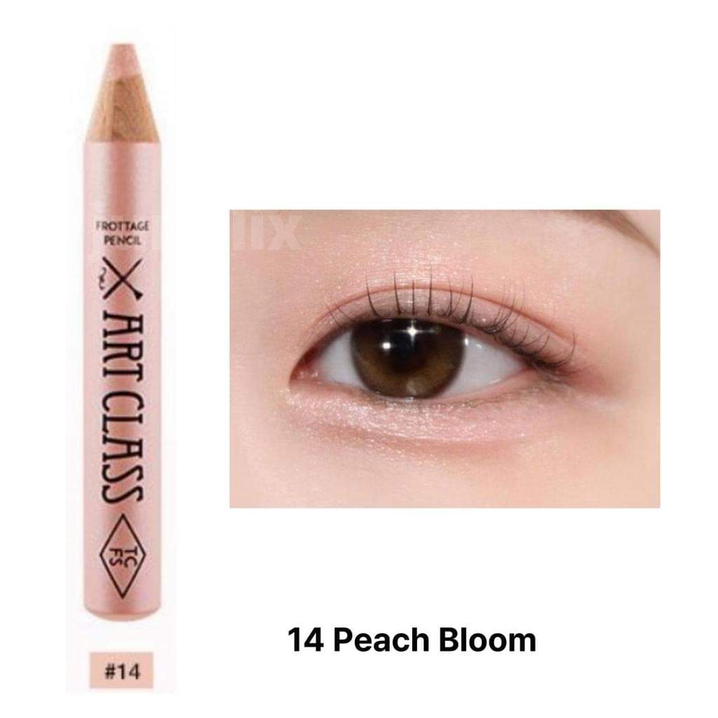 #14 Peach Bloom frottage pencil in peach tone, with eye shade swatch