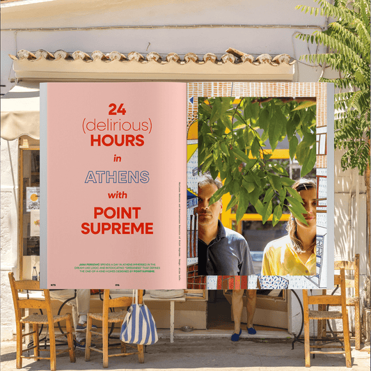 Magazine spread with “24 delirious hours in ATHENS with POINT SUPREME” title