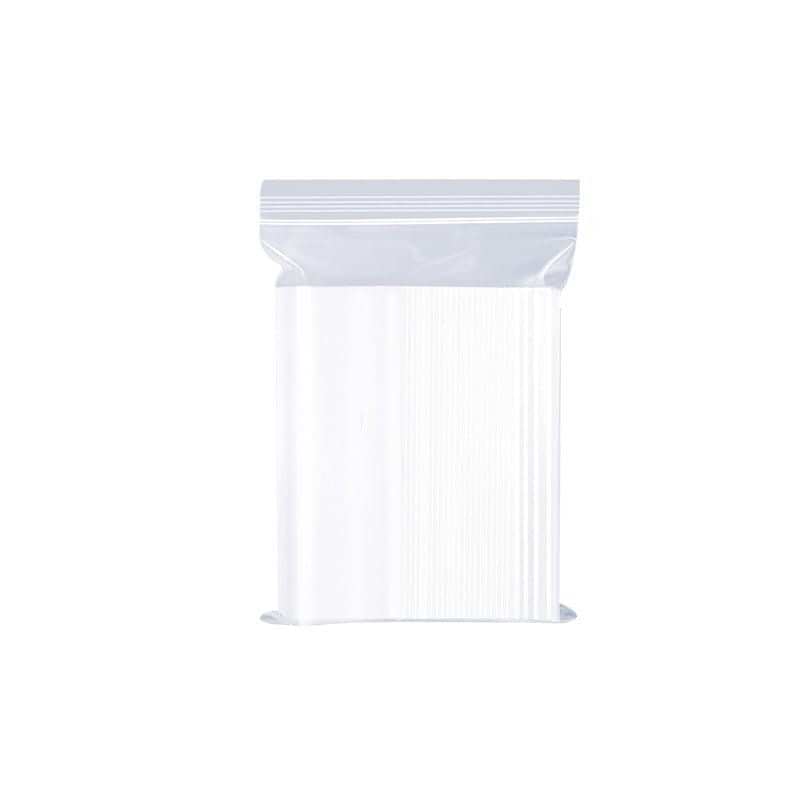 Thick resealable zip plastic bag, white, with horizontal gray seal stripes