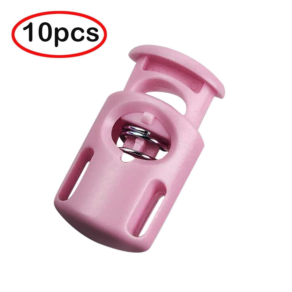 Pink plastic spring cord lock toggle stopper with metal spring clip