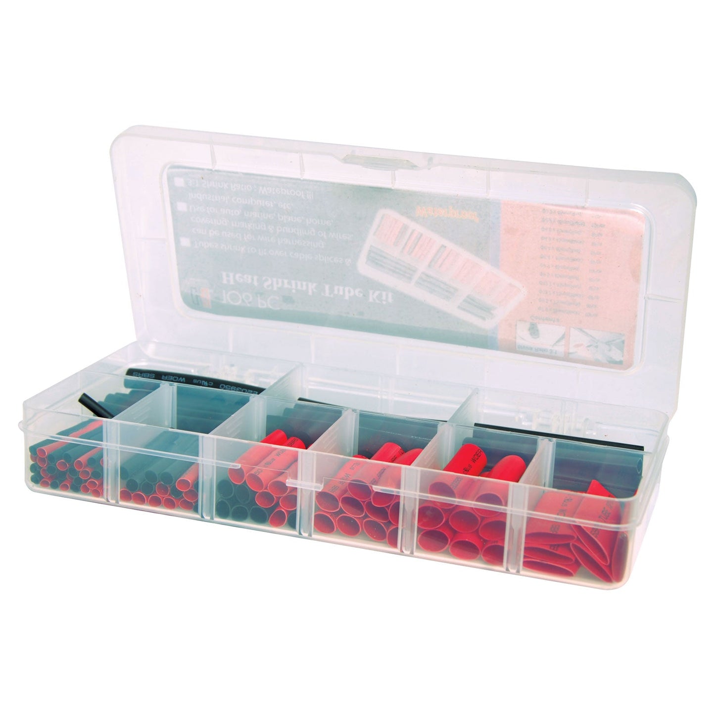 Heat Shrink Tubing Kit – 106 Pieces, Black & Red, 45mm & 75mm Lengths, Assorted Diameters, 3:1 Shrink Ratio, in Organizer Carry Case (Part Number: HSKITBKRD)