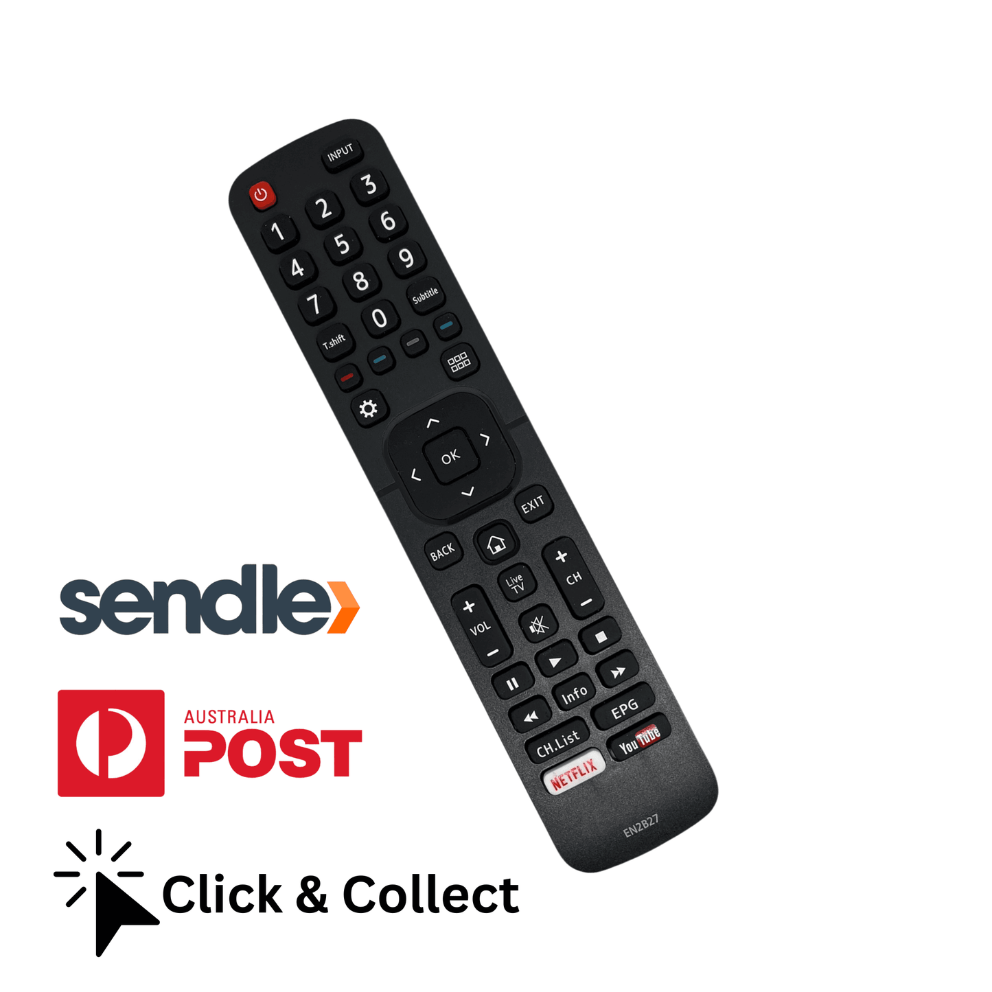 Hisense TV remote (EN2B27) with keypad, OK and navigation buttons, black