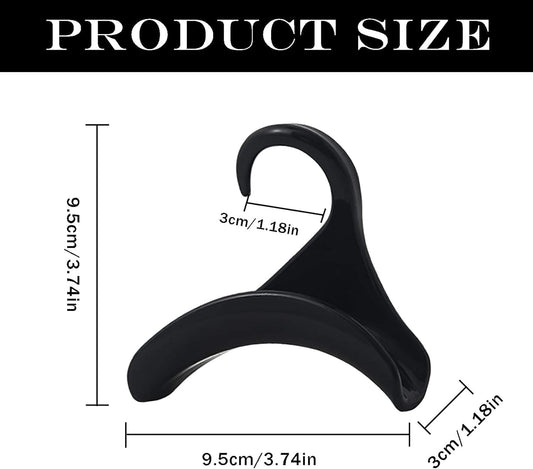 Black acrylic keychain hanger with curved hook, shown with size dimensions