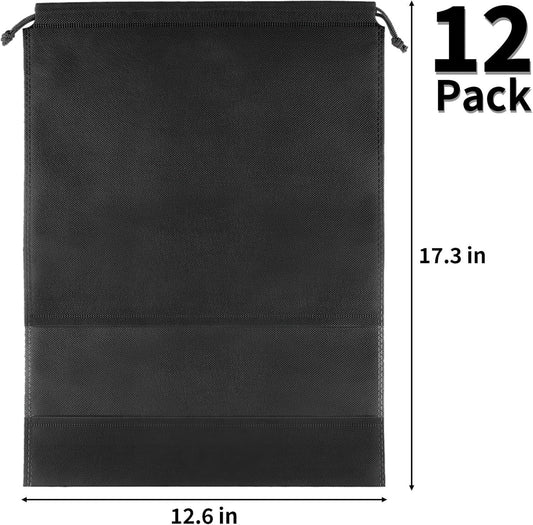 Black large shoe storage bag with drawstring closure