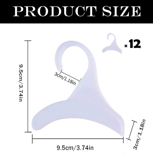 12-pack clothes hangers with curved hook; dimensions shown on diagram