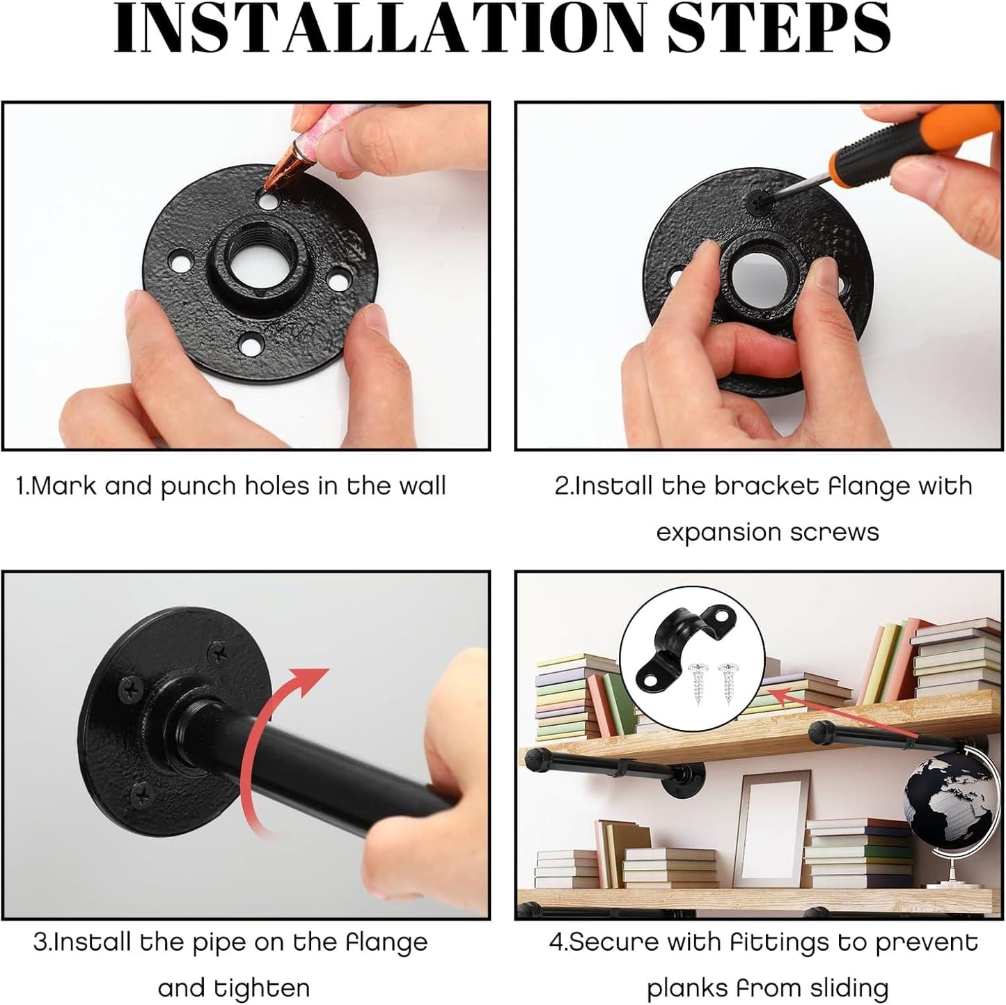 Wall-mounted industrial pipe rack flange plate with expansion screws and washers