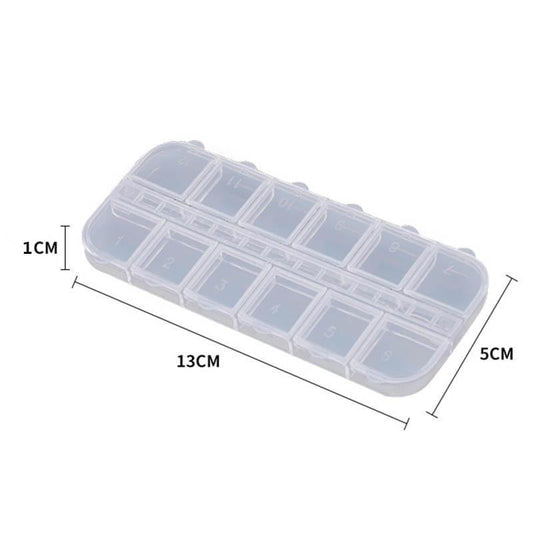 Transparent 12-compartment storage box, 13 x 5 cm, small-item divided tray