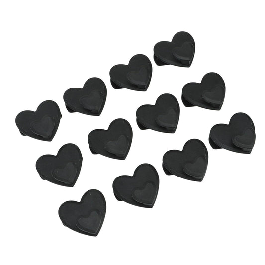 Set of 12 black heart-shaped hanger connector hooks scattered, compact heart form