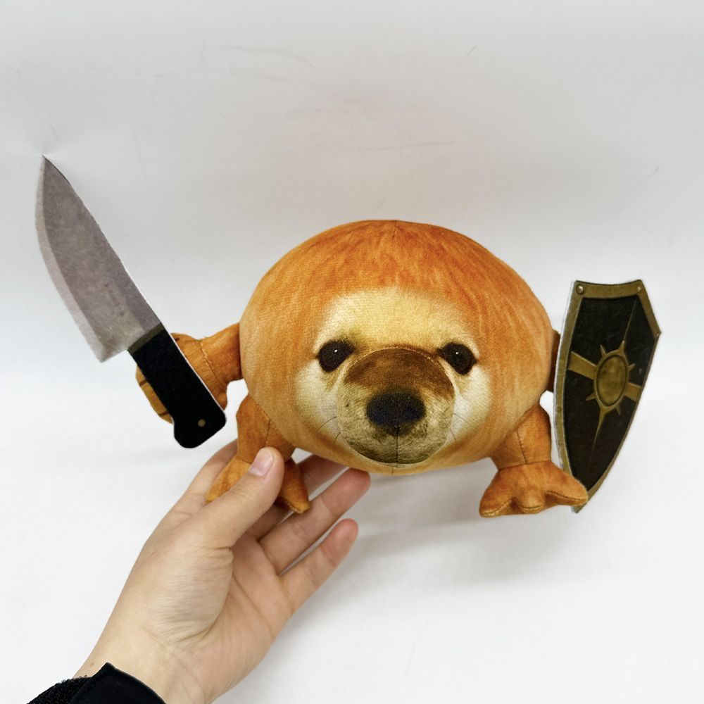 Handmade Drog Plush Toy 14cm, Sword and Shield Dog Meme Stuffed Animal, What the Dog Doin Cheems Frog Gift