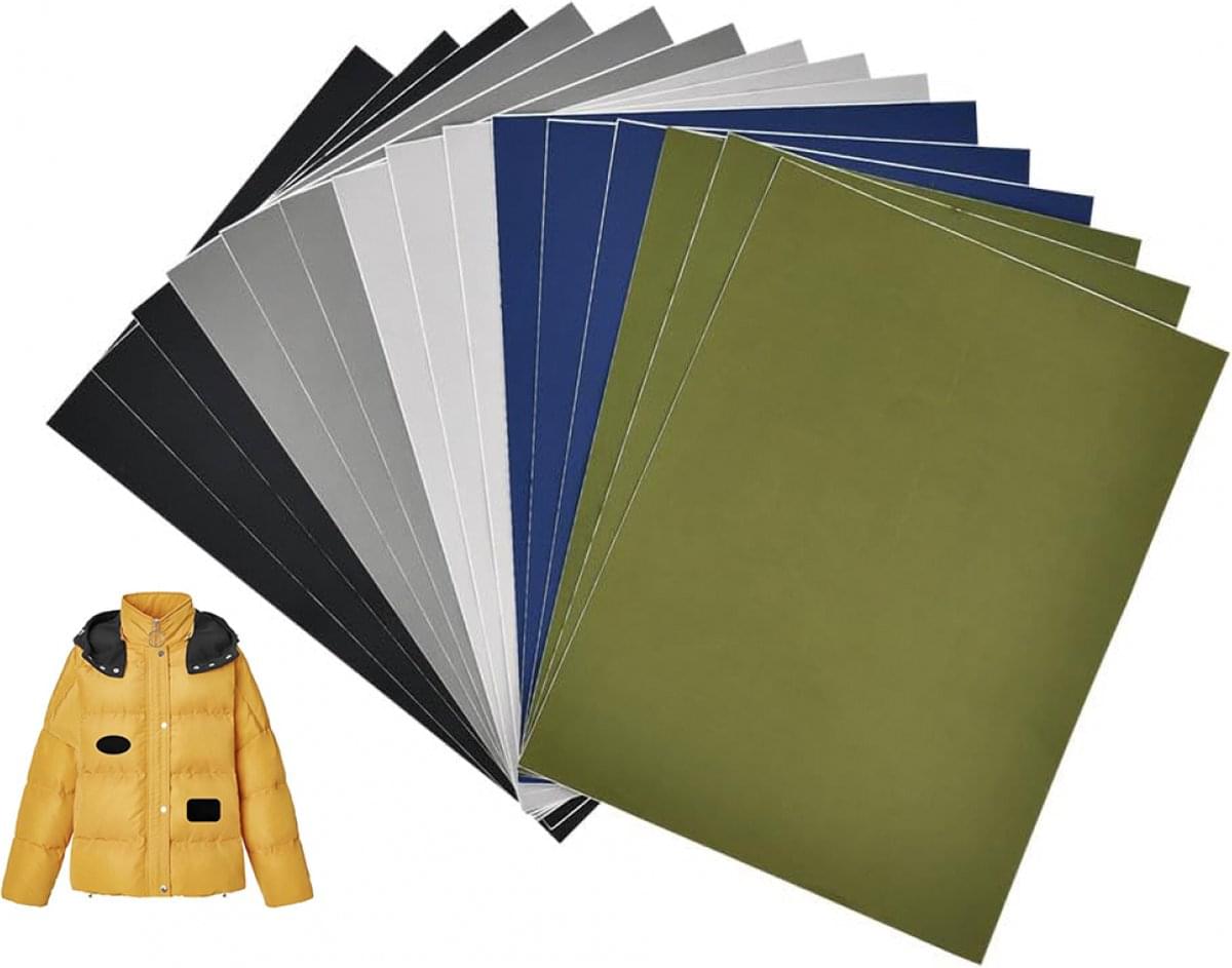 Assorted self-adhesive clothing repair patch sheets, multiple colors