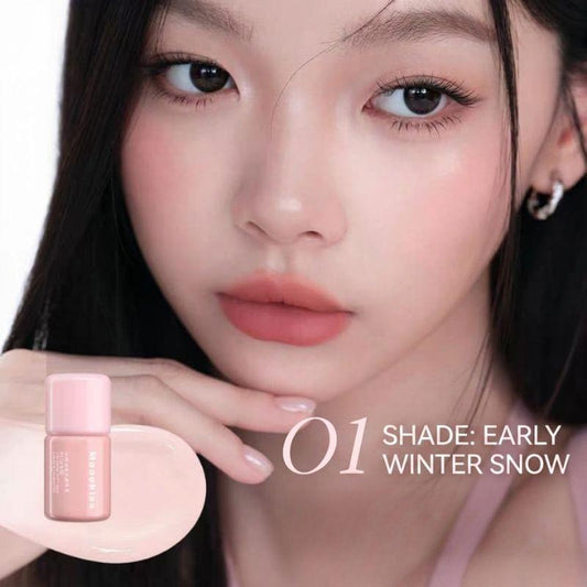 Soft matte blush & highlight liquid, shade 01 First Winter Snow, pale pink bottle