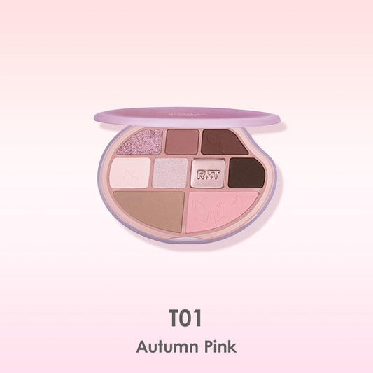 Flower-shaped eyeshadow palette, T01 Autumn Pink, with glitter and matte nude-brown pans