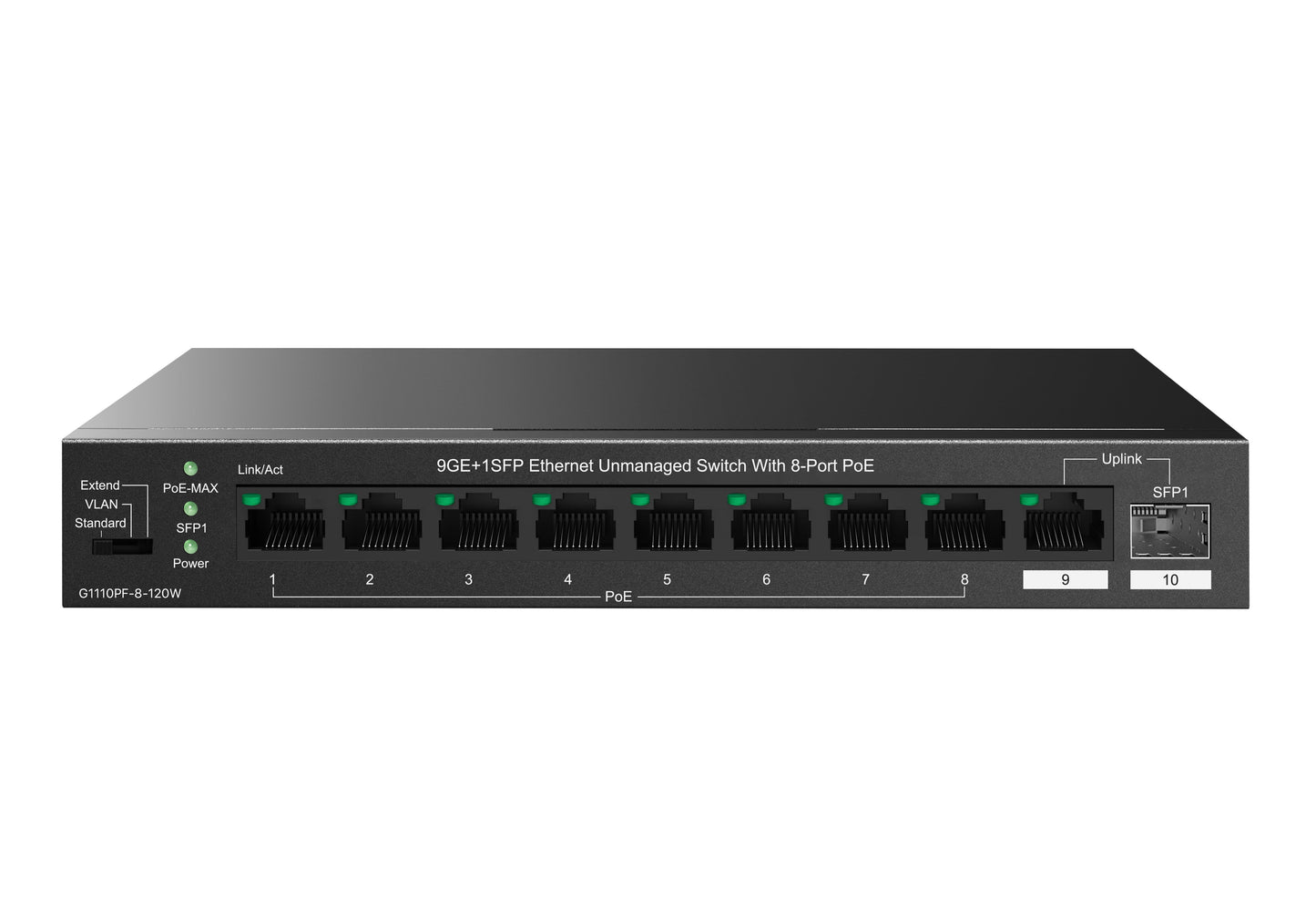 IP-COM G1110PF-8-120W 8-Port Gigabit PoE+ Switch 120W with 1x SFP Combo Uplink Unmanaged L2