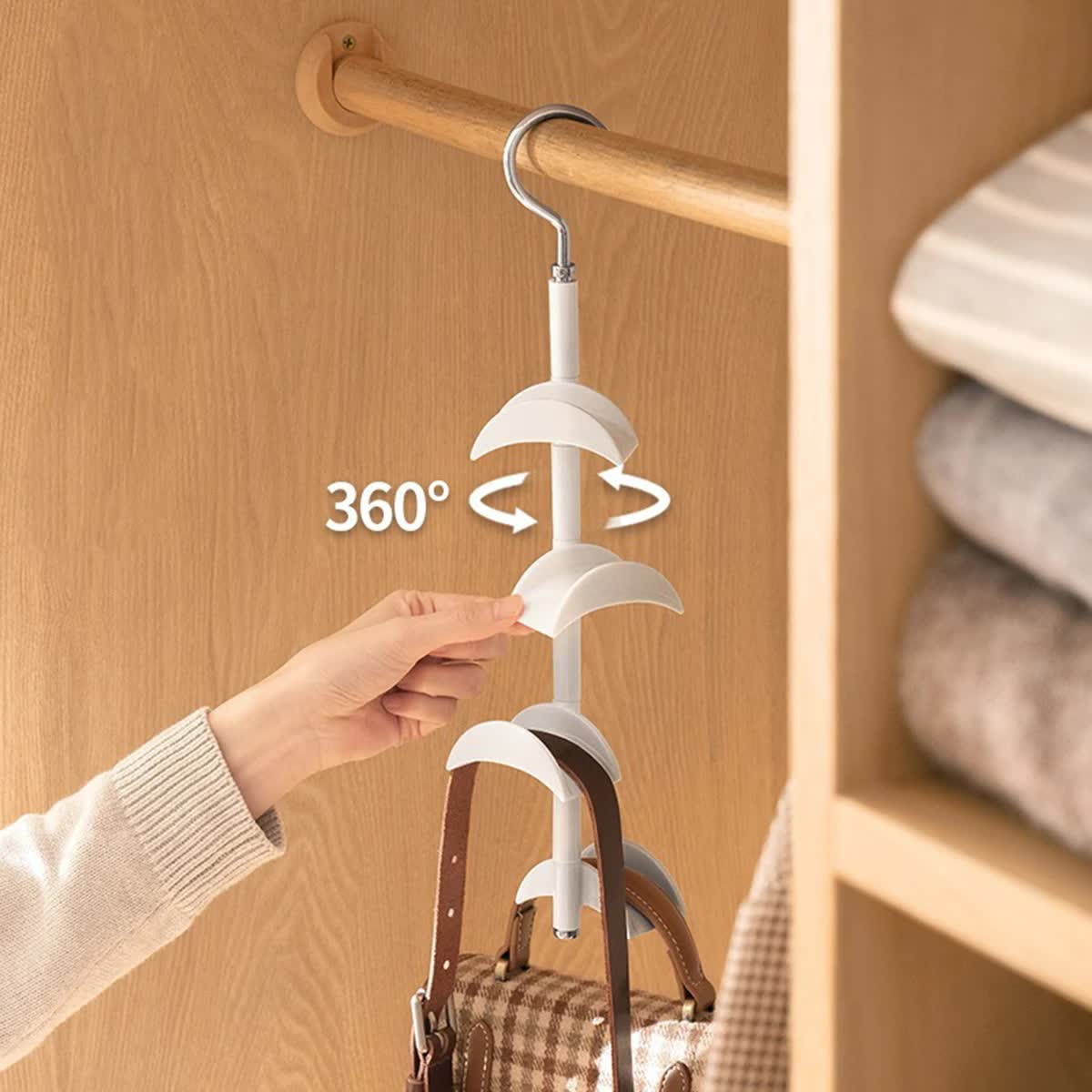 2-Pack Black 360 Degree Rotating 4-Tier Closet Organiser Hook - Multi-Functional Bag Hanger, Tie & Belt Rack for Wardrobe Storage