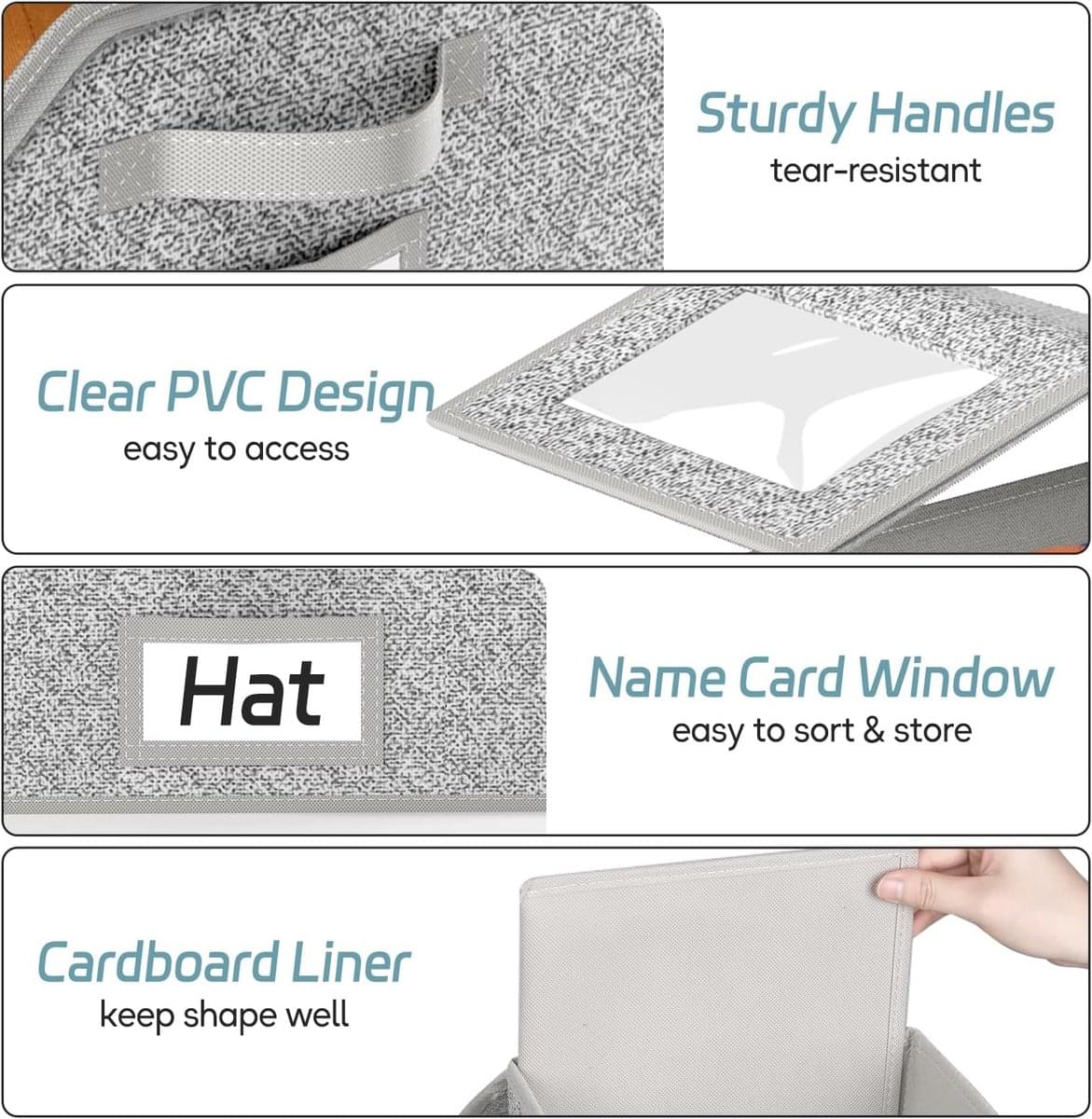 Hat storage box features: sturdy handles, clear PVC window, name card label window
