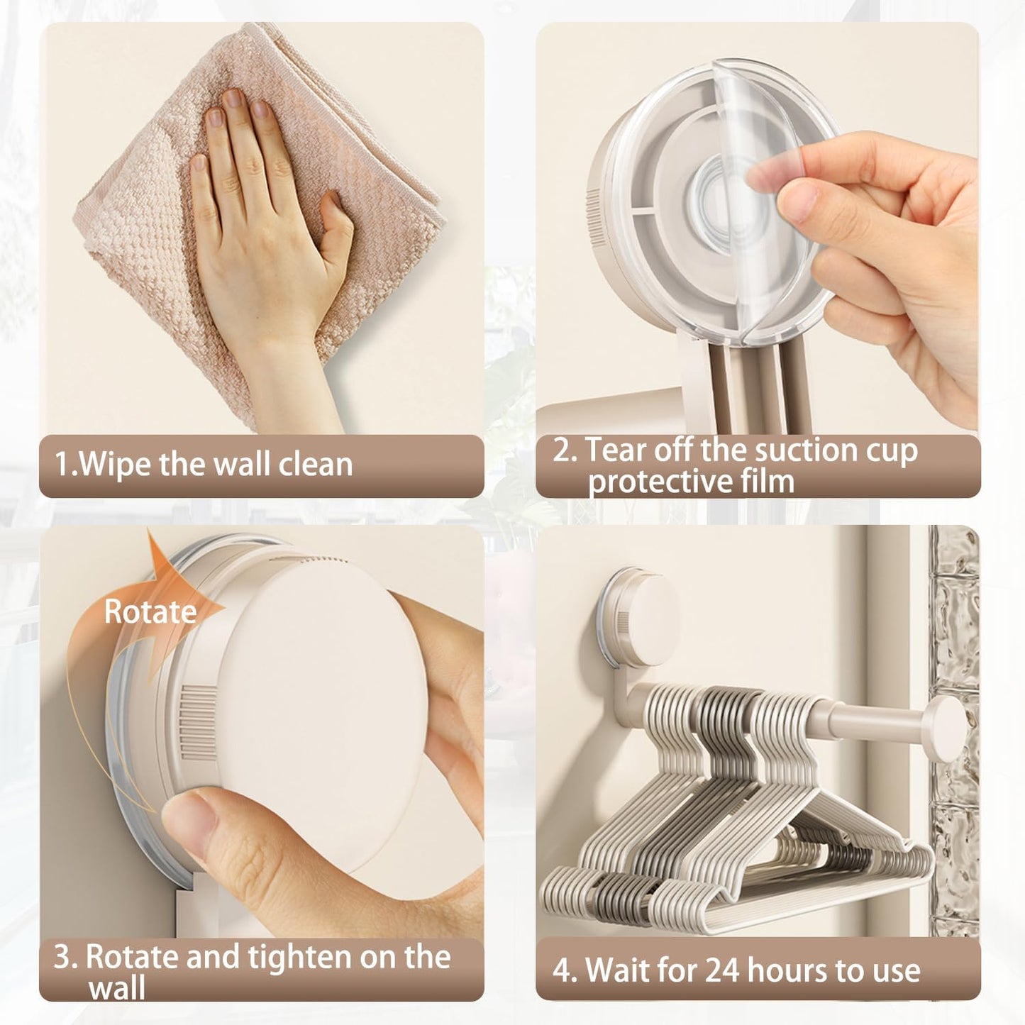 2 Pack Telescopic Rod Suction Cup Hanger Holder Wall Mounted Clothes Organizer