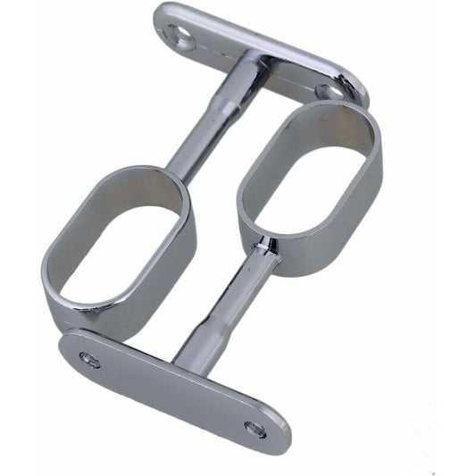 Silver-plated double wardrobe bracket with two oval loops and mounting holes