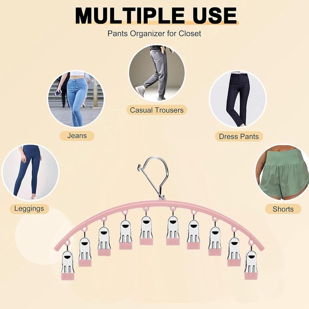 Pink multi-row clothes rack with metal clips and hangers for drying socks and underwear