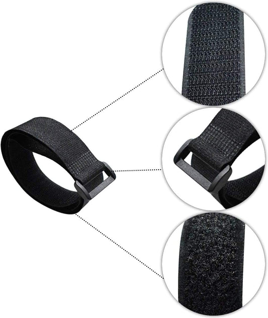 Black cinch strap with adjustable buckle and close-up views of the woven texture