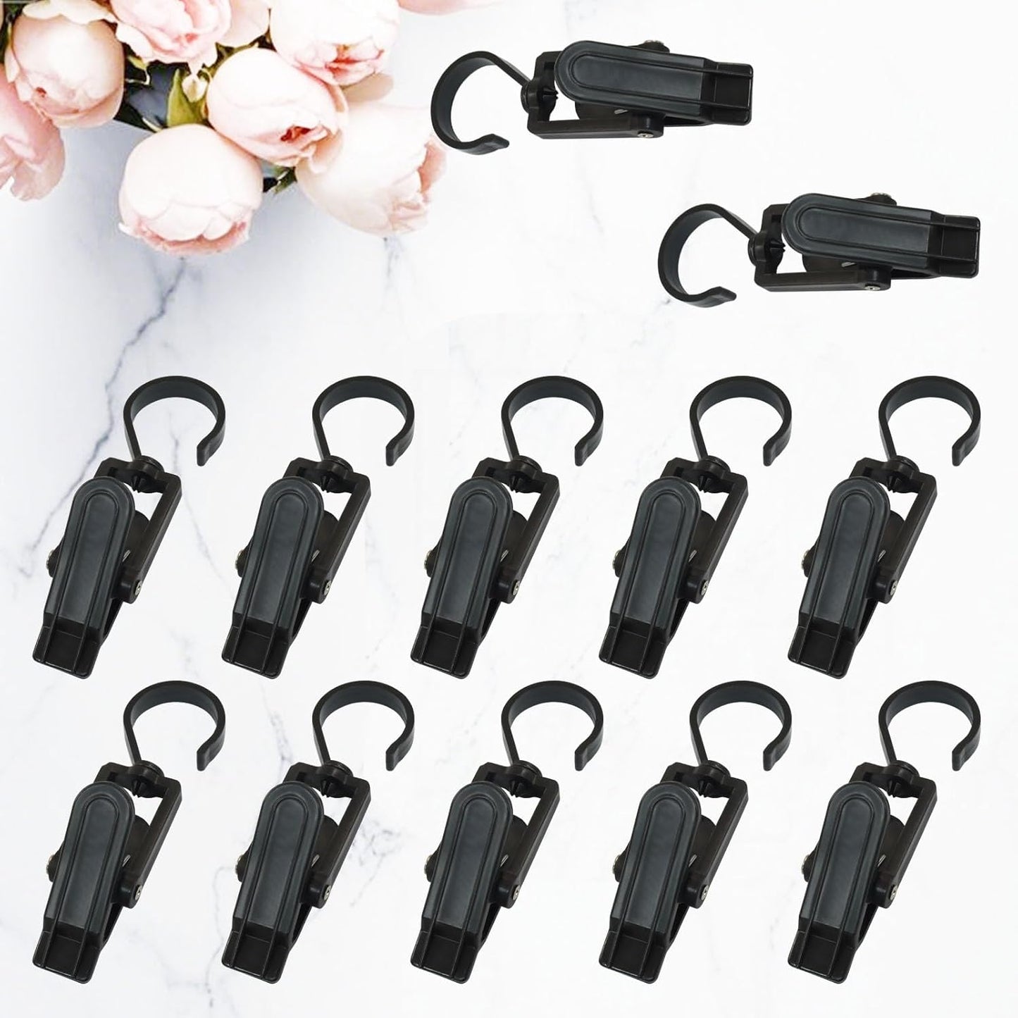 20 Pack Super Strong Swivel Hanging Hooks, Laundry Clips Plastic Clothes Pins Beach Towel Clips, 360° Rotating Curtain Clips for Home Office & Workshop/Clothing Store/Closet, 4.3-inch(Black)