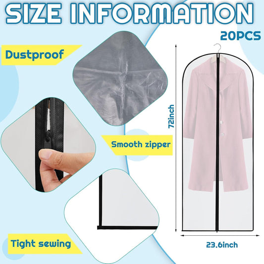 Hanging garment storage bags with smooth zipper and clear transparent cover