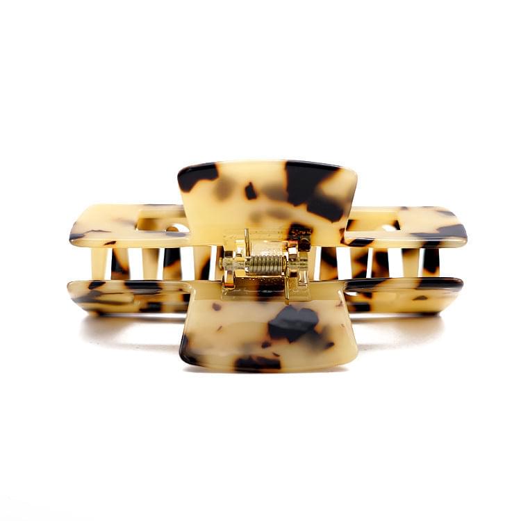 Large French rectangle hair claw clip with hinge in amber tortoiseshell acrylic