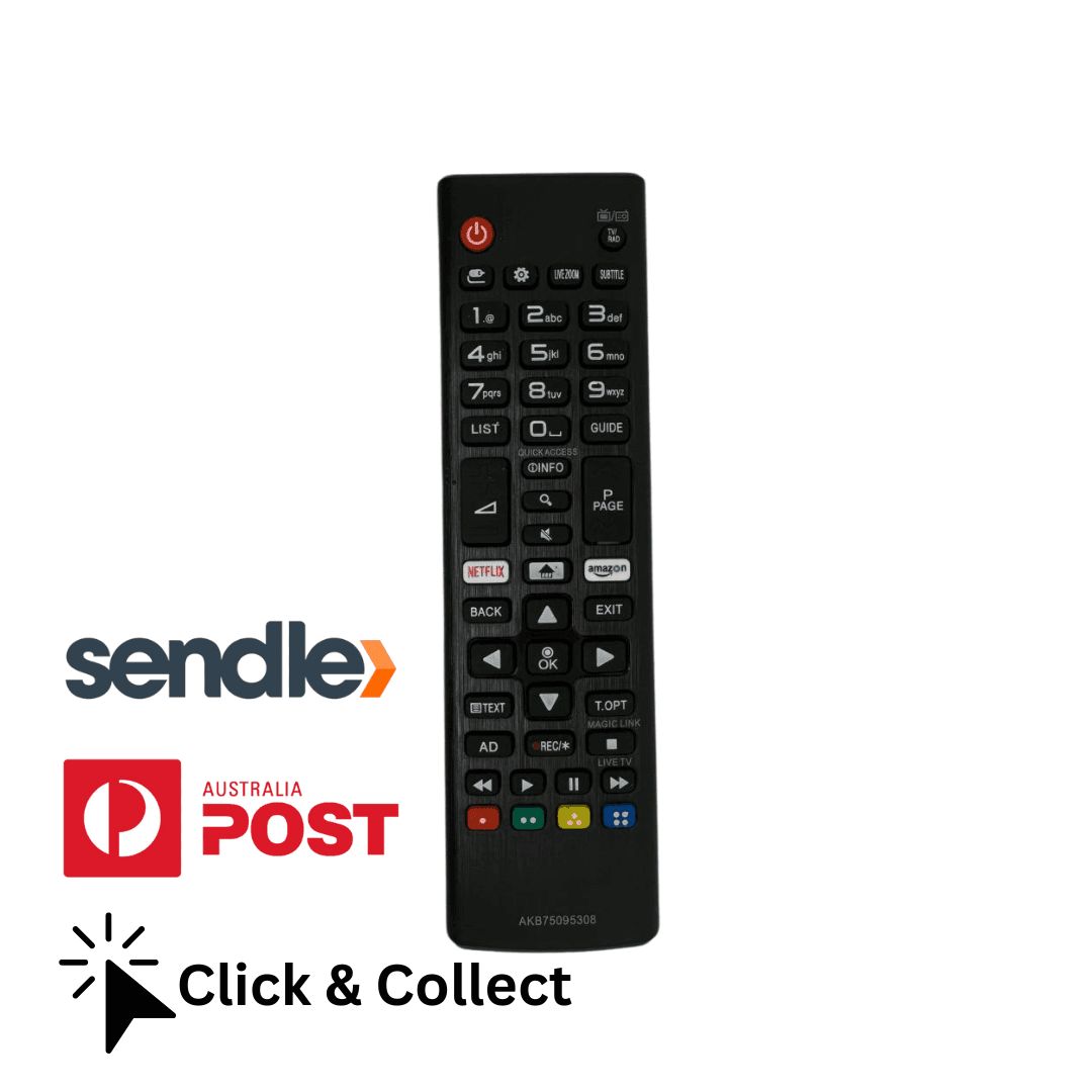 Black universal TV remote control with number keys and menu shortcuts