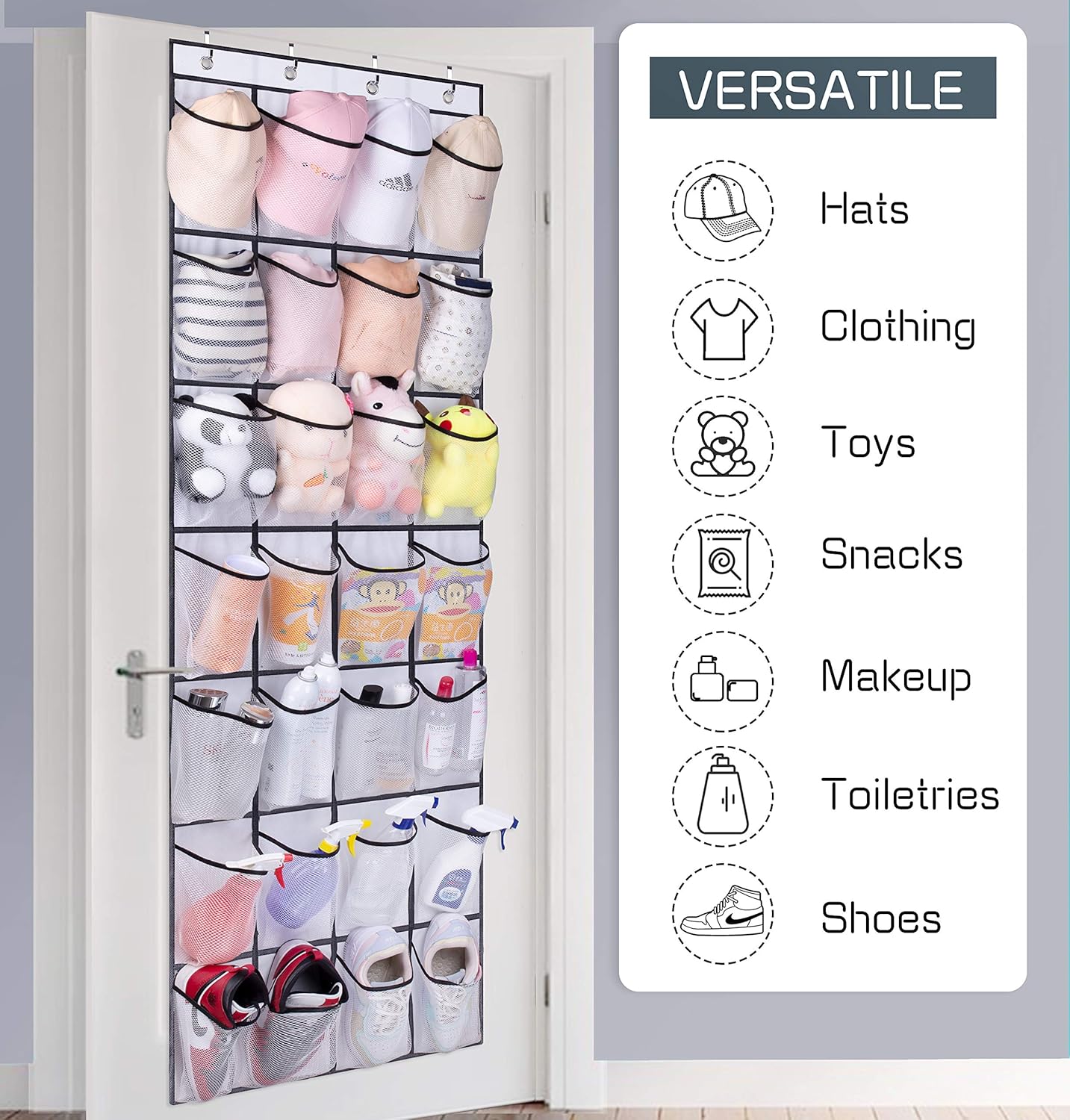 28 Large Mesh Pockets Over The Door Shoe Rack, Hanging Shoe Organizer for Closet Hanging Shoe Rack Holder Hanger, White