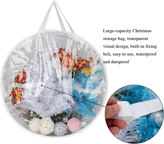Clear round wreath storage bag with two handles, transparent for easy viewing