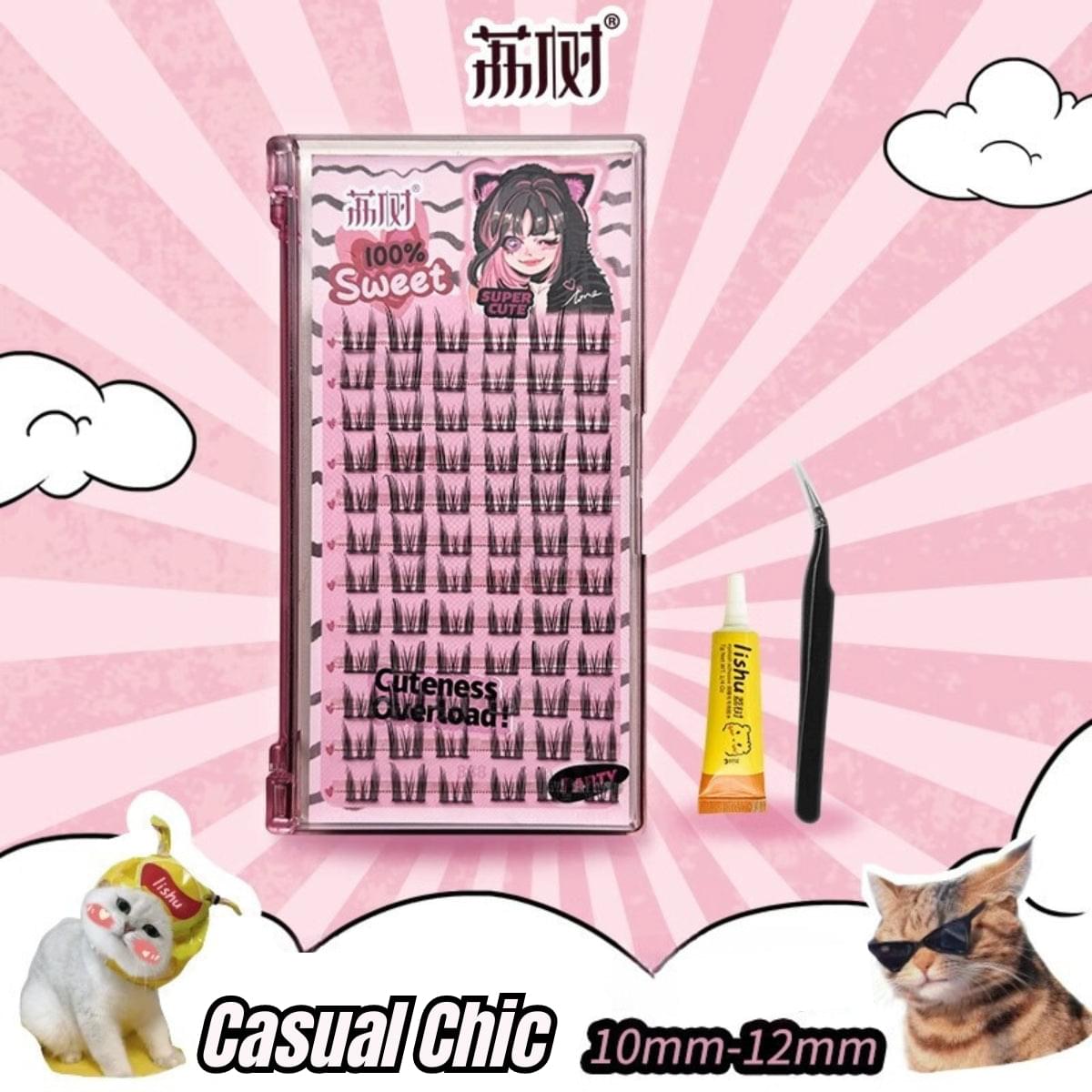 Casual Chic false eyelashes in pink display case with applicator and characters