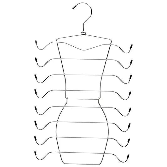 8-tier metal tank top hanger with five curved arms and a hanging hook at top