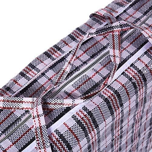 Close-up of plaid storage bag zipper with reinforced stitching and pull tab
