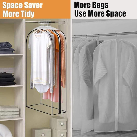 Three transparent PEVA garment covers with zipper hangers for storage