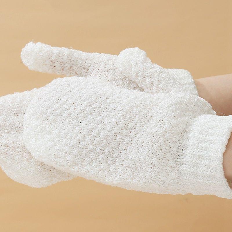 White textured bath shower glove mitten with close-up scrub surface