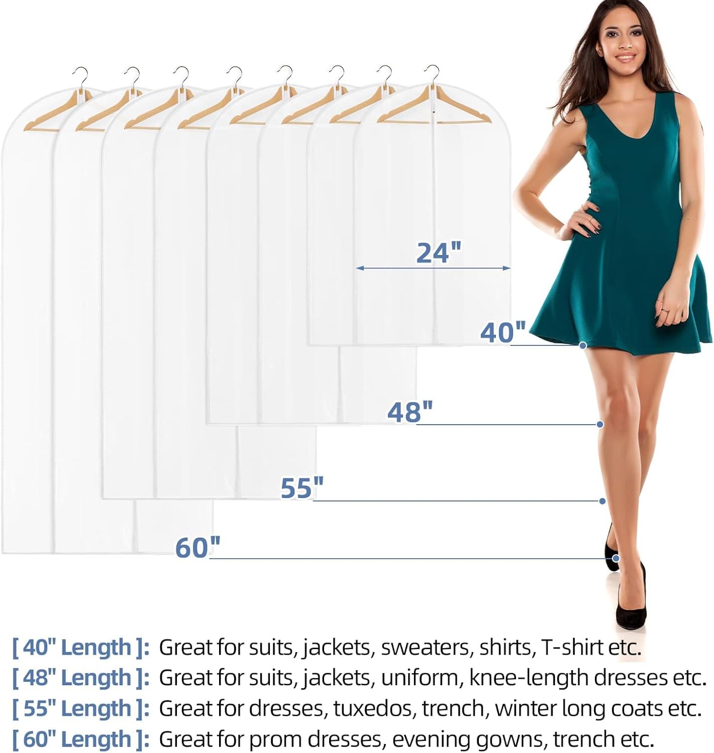 Clear 40 in garment bag with zipper and hanger hooks for closet storage
