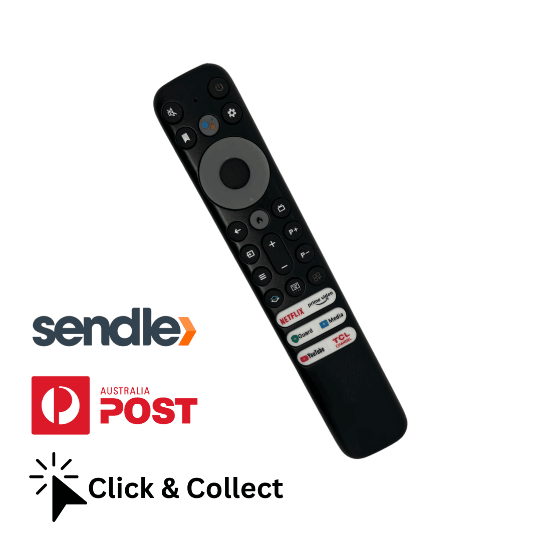 TCL TV remote control, black with buttons and directional pad