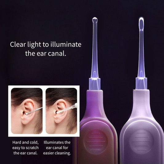 Light-up ear pick tools, two purple units with long transparent tips