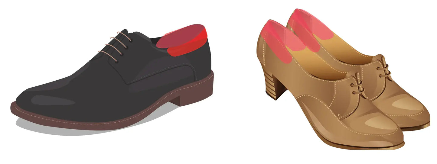 Suede heel grip placement shown on black and tan dress shoes