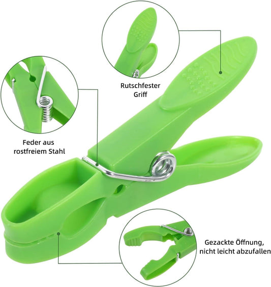 Green plastic windproof clothespin with spring clip, strong grip for clotheslines