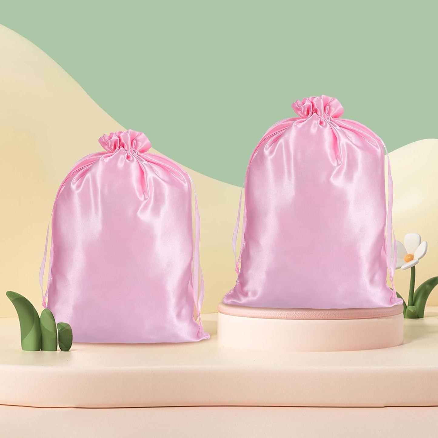 4Pcs Wig Bags with Satin Drawstring,Pink Wig Bags Storage for Wigs Extension Bundle