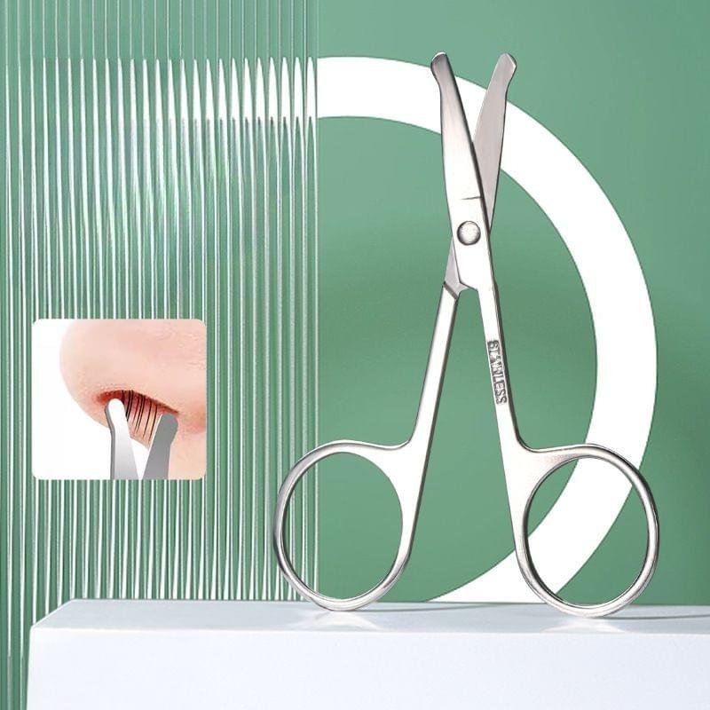 Nose hair scissors with rounded tips and large finger loops, stainless steel