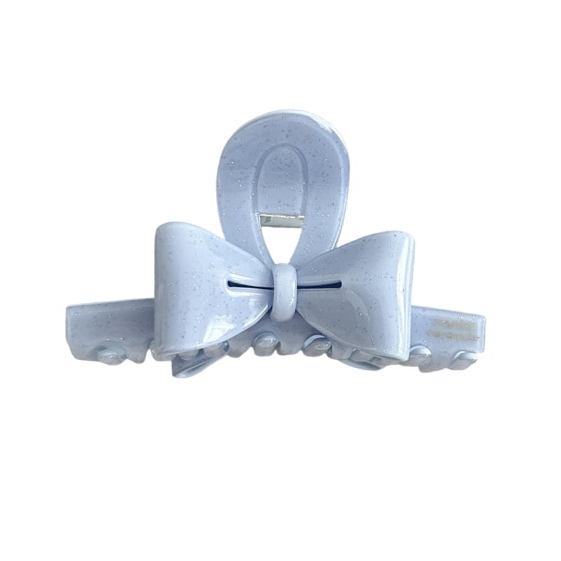 Light blue bow hair claw with clamping teeth, double-sided ribbon