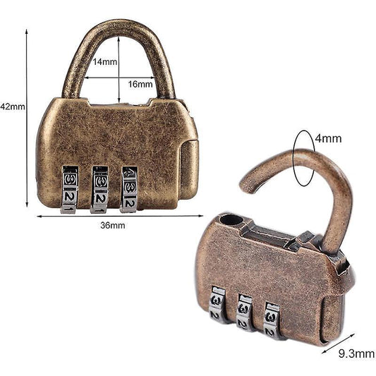 Mini bronze combination padlock with 4-number dial and arched shackle
