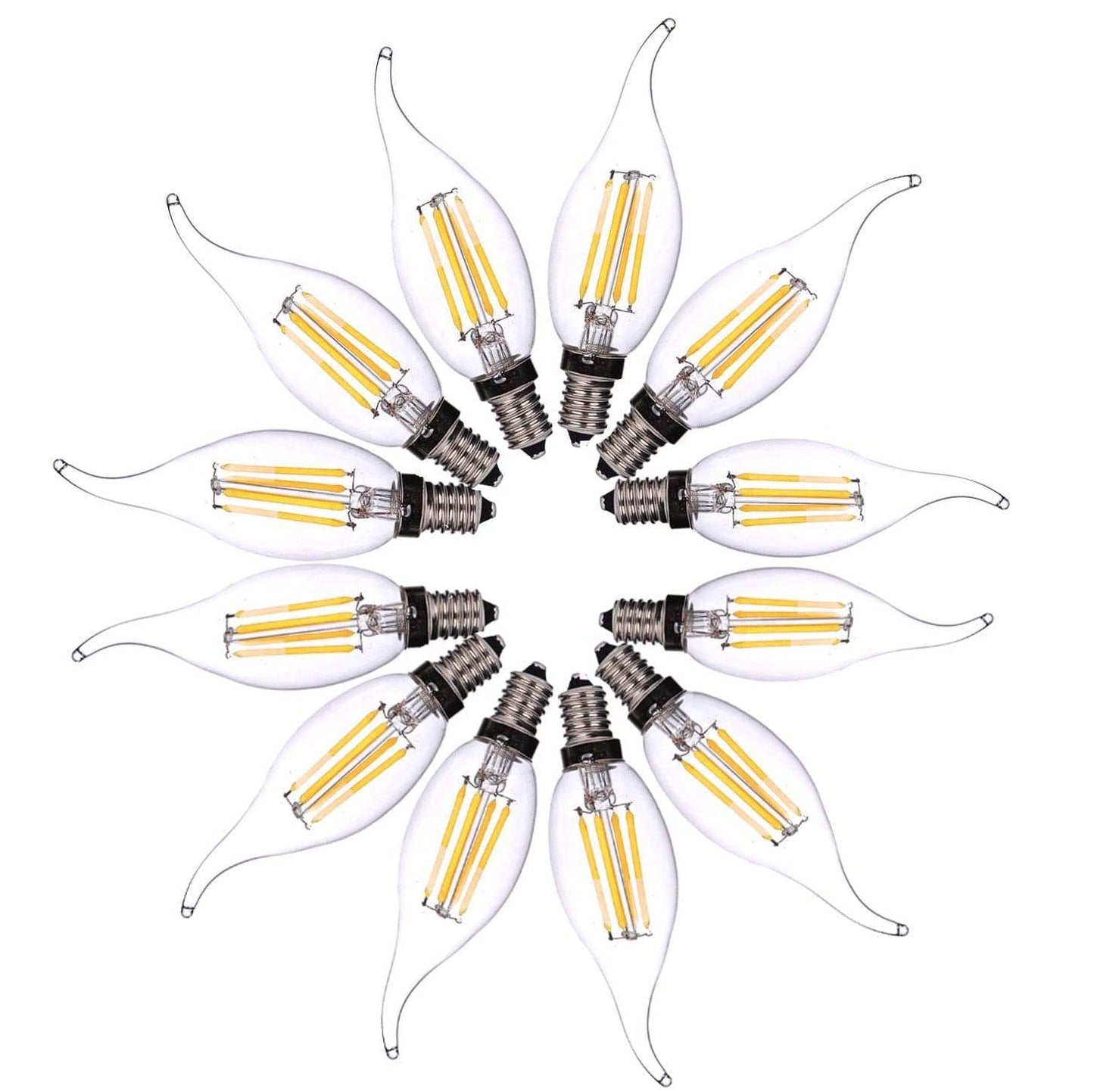 9 E14 LED flame-tip candle bulbs, cool white filament, clear glass