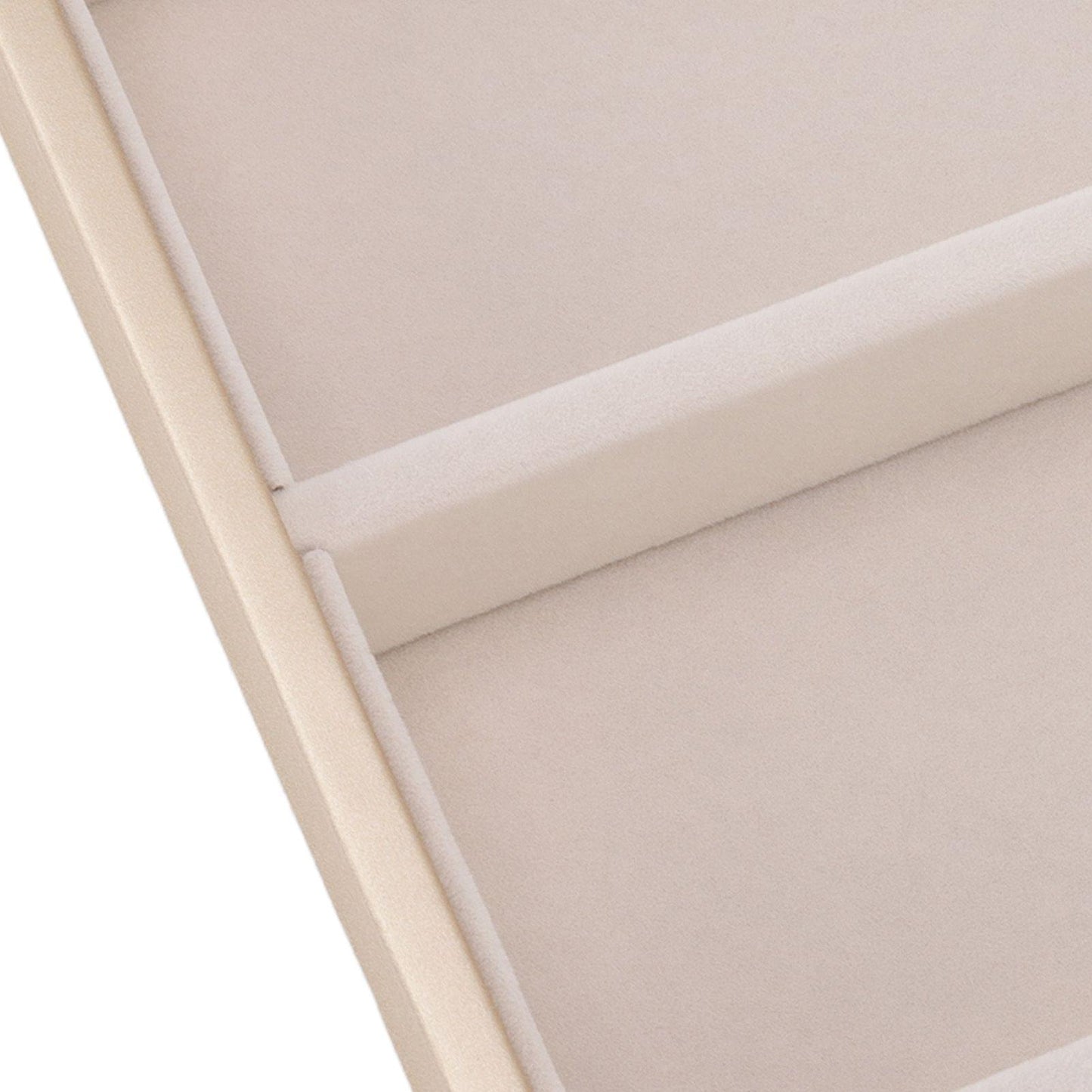 Beige glasses case corner with padded partitions and fabric-lined base