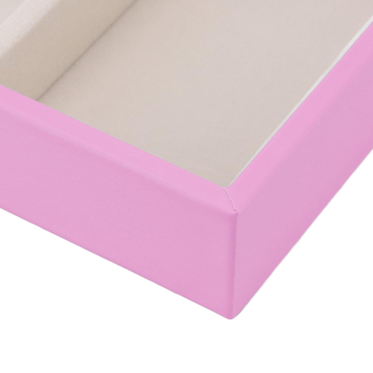 Pink glasses case corner with smooth edges and beige fabric base lining
