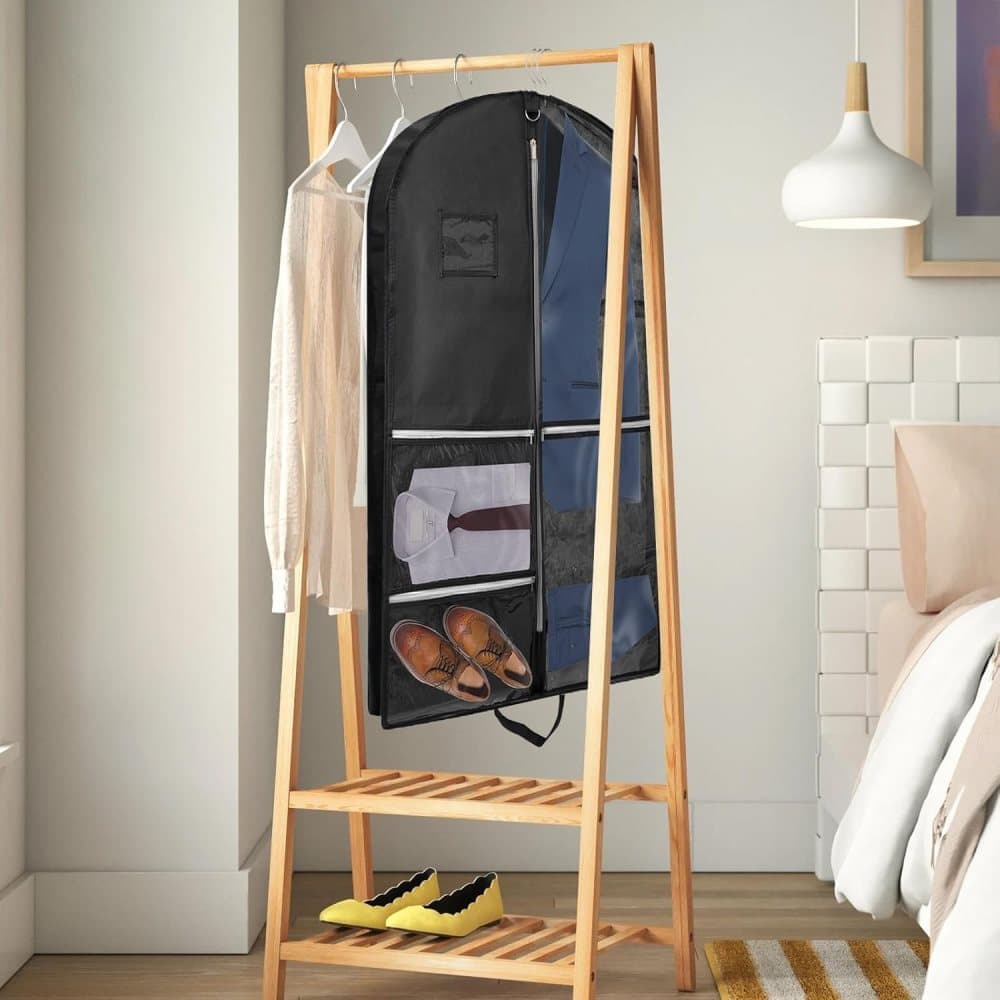 5 Pockets Garment Bag Foldable Suit Cover Clothing Storage, 110x60 cm, Black