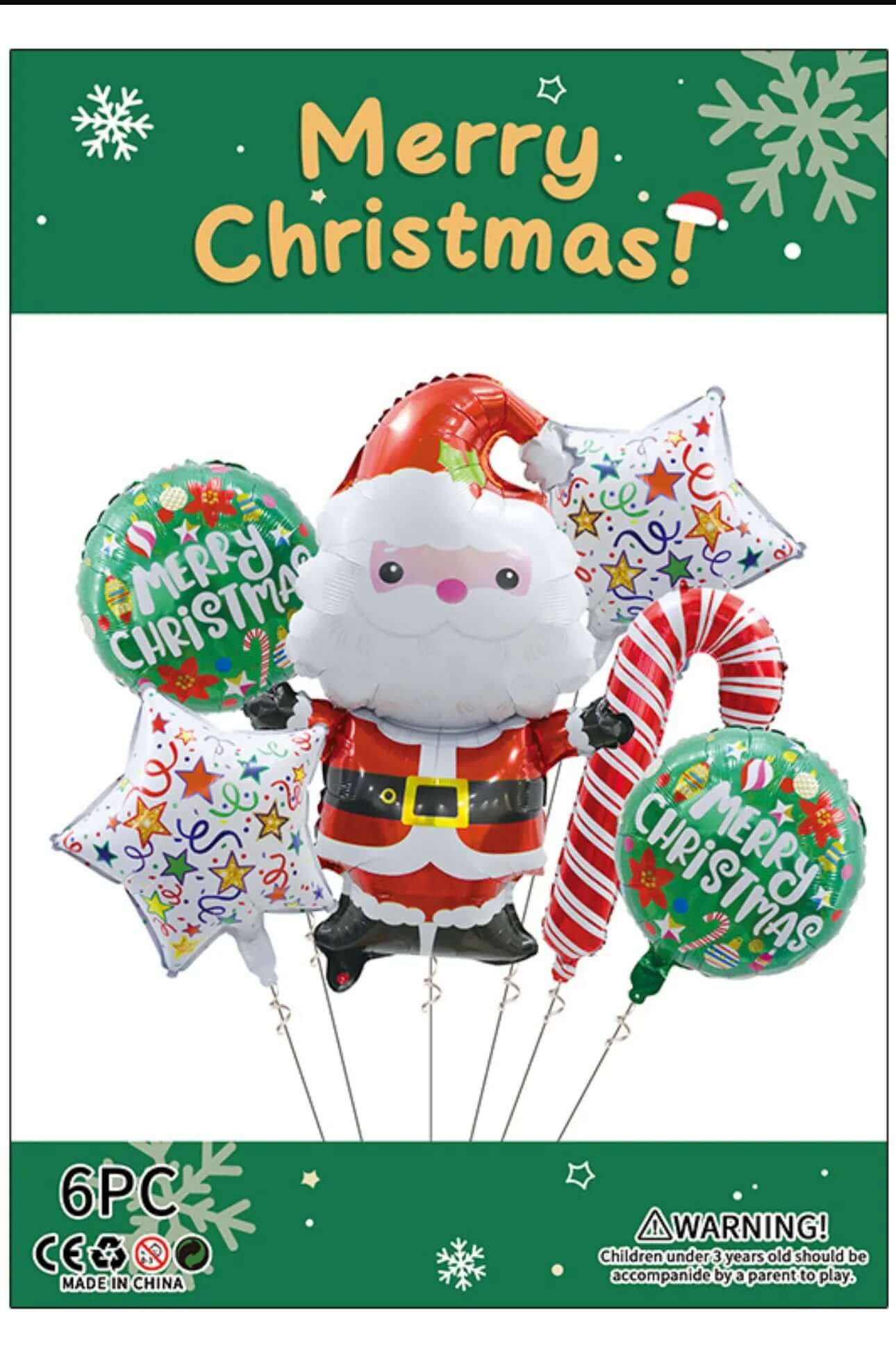 6PCS Christmas Foil Balloon Set – Santa Claus, Christmas Tree & Candy Cane Balloons, Xmas Party Decorations & Gift Decor