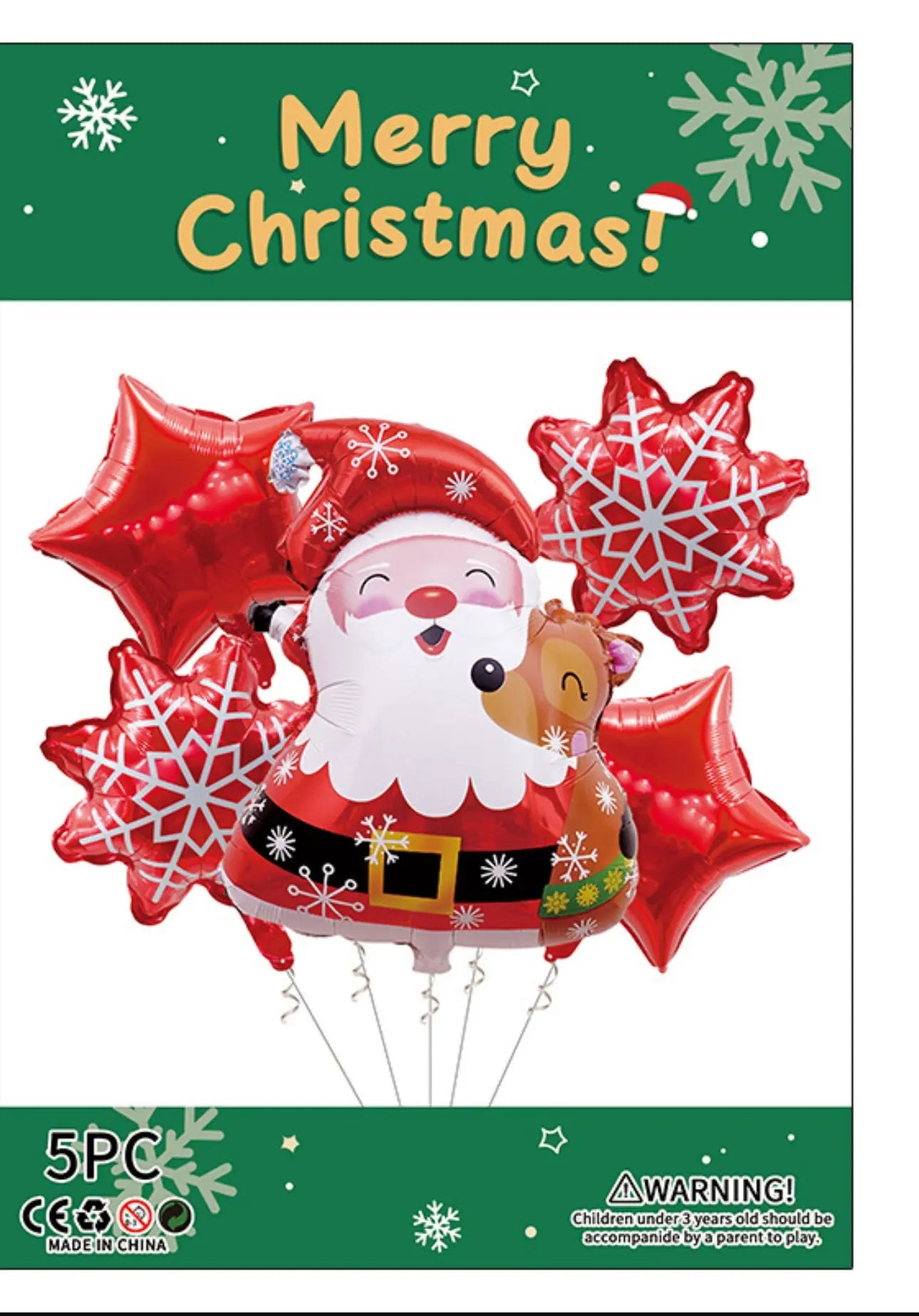 5PCS Christmas Foil Balloon Set – Christmas Tree, Santa Claus & Candy Cane Balloons, Xmas Party & Gift Decoration Kit